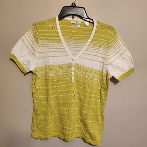 Lizgolf Green and White Stripe Short Sleeve Mercerized Cotton Large Top